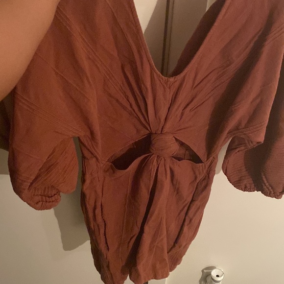 Free people brown cut out romper mid sleeves with pockets. - Picture 6 of 7